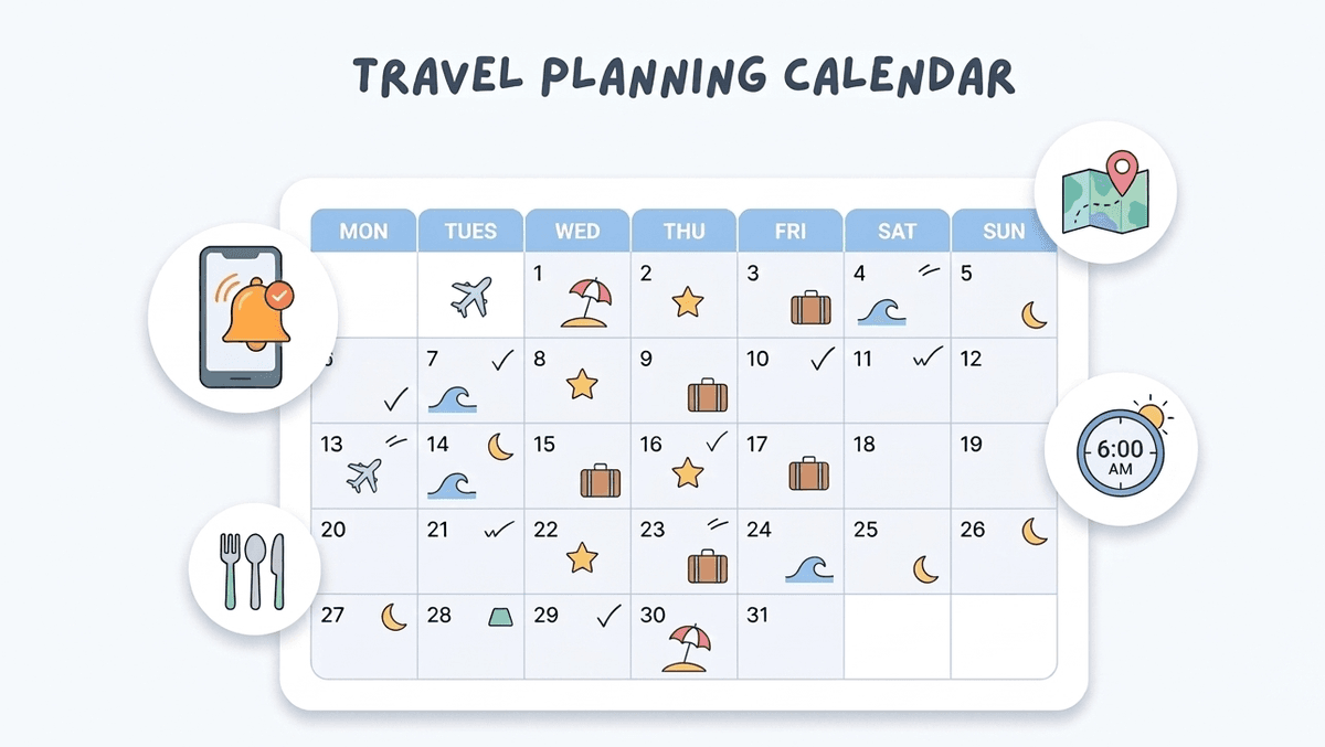 Calendar filled with traveling details